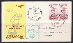 Италия, 1960, Летняя Олимпиада Рим, Перелет, конверт прошедший почту